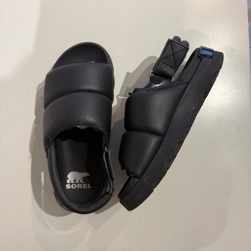 Sorel Black Puffer Sling Back Sandals Women's Size 9 WORN ONCE